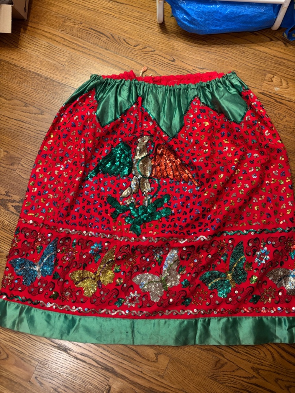 Red Sequin Embellished Butterfly Midi Skirt one size